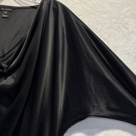 St. John Satin Black Blouse Knit Trim Cowl Neck Dolman Sleeve Top Size Medium - Picture 5 of 16
